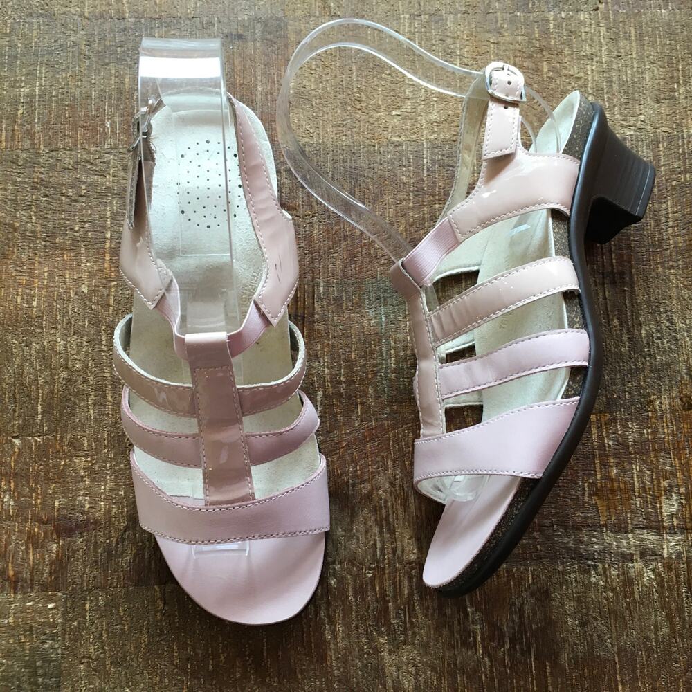 SAS Allegro Heel Strappy Sandal Womens 9 M Pale Pink Leather Minimalist Staple - Picture 2 of 11